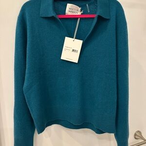 White + Warren Deep Teal V-Neck Sweater